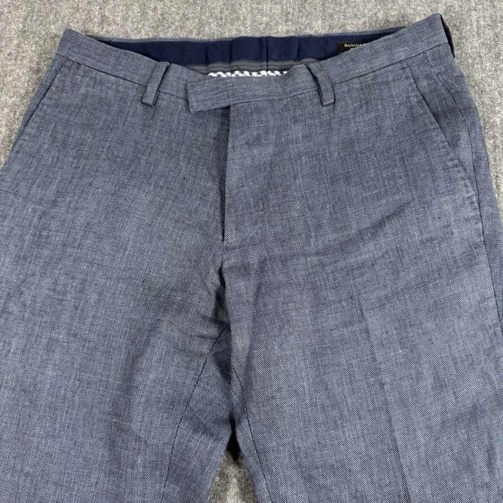 Banana Republic Men's Linen Pants 31x30 Modern Slim Fit Blue Dress Trousers